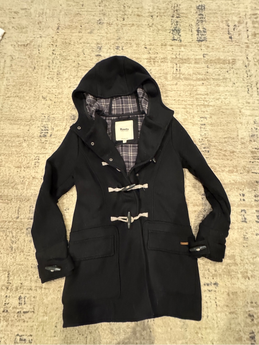 Roots Navy Wool Hooded Toggle Pea Coat
